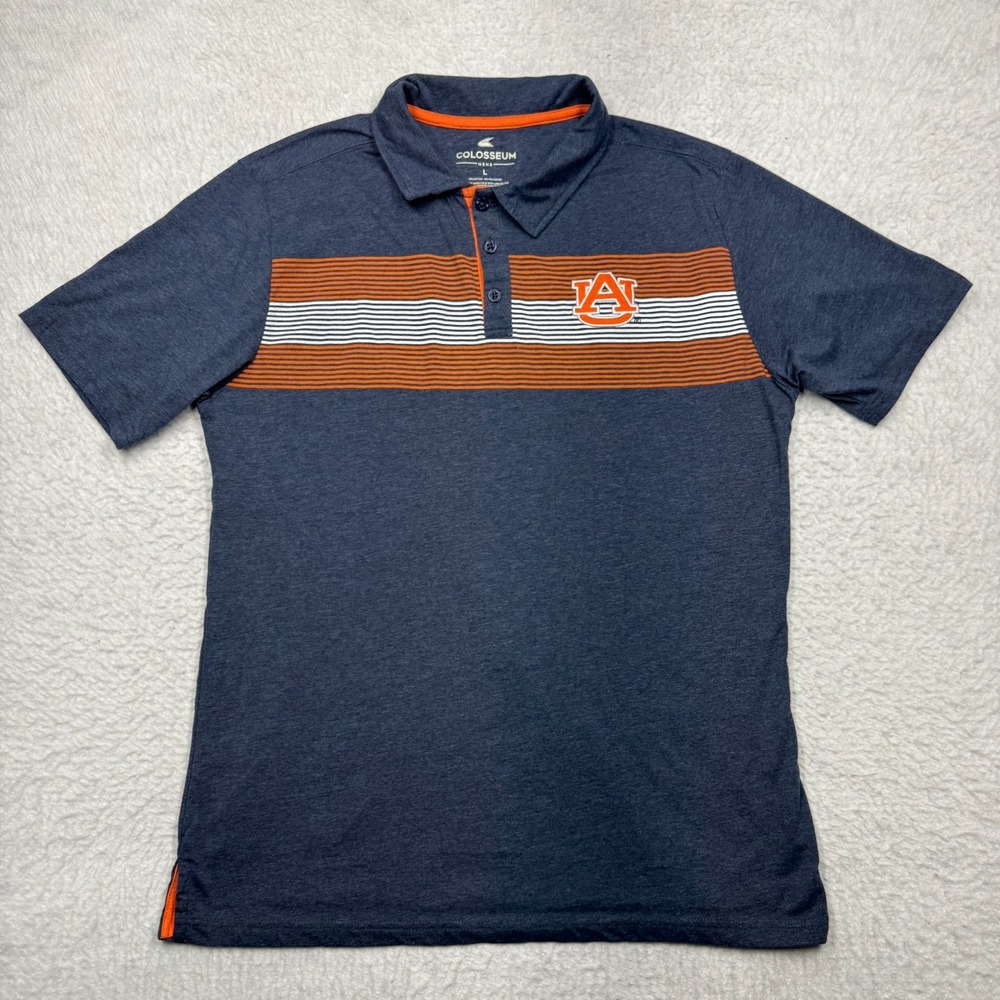 Auburn University Polo Shirt Blue Colorblock by‎ Colosseum Short Sleeve Men's L